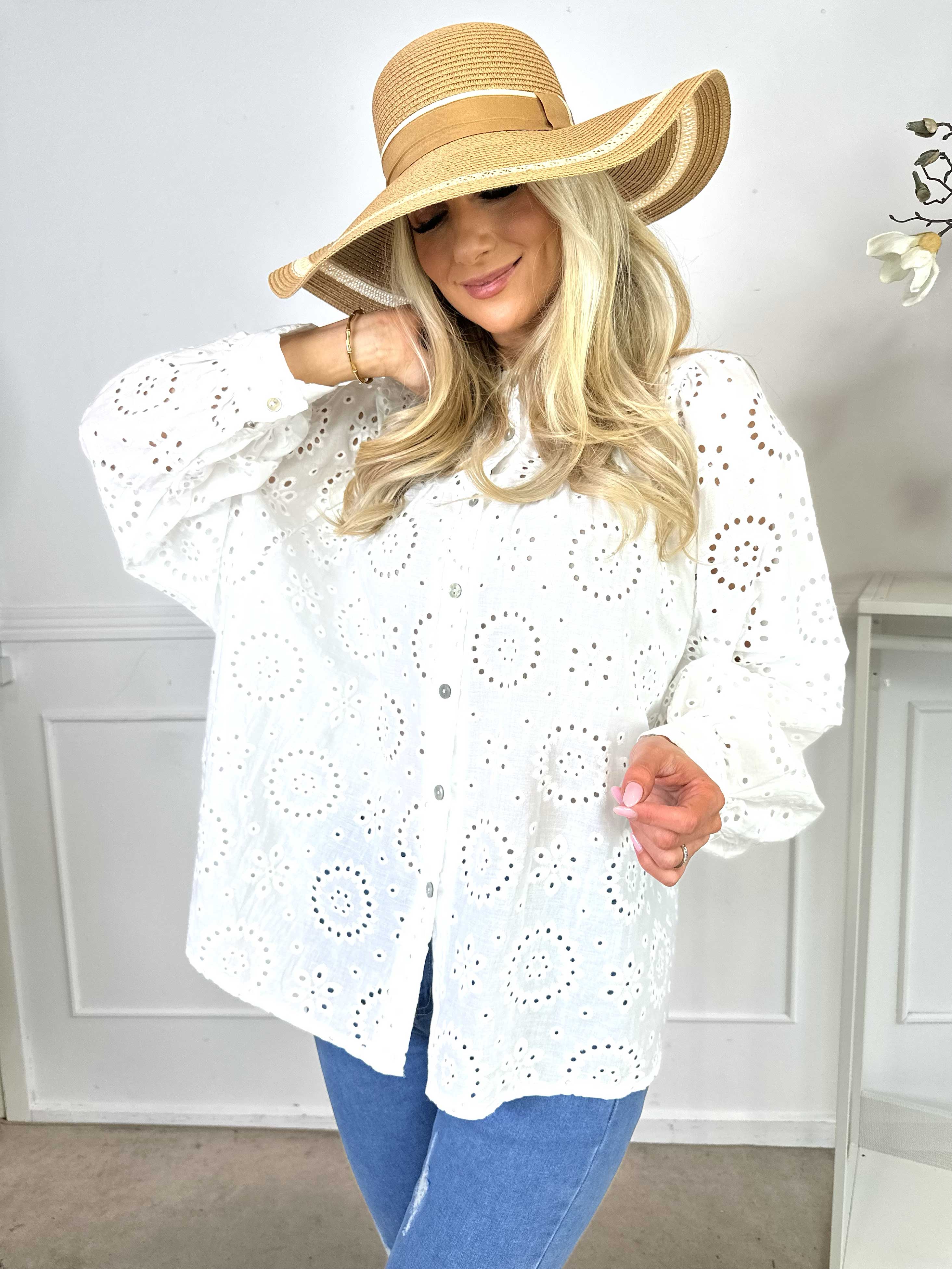 Bree - Tunika i bomull med broderad anglaise